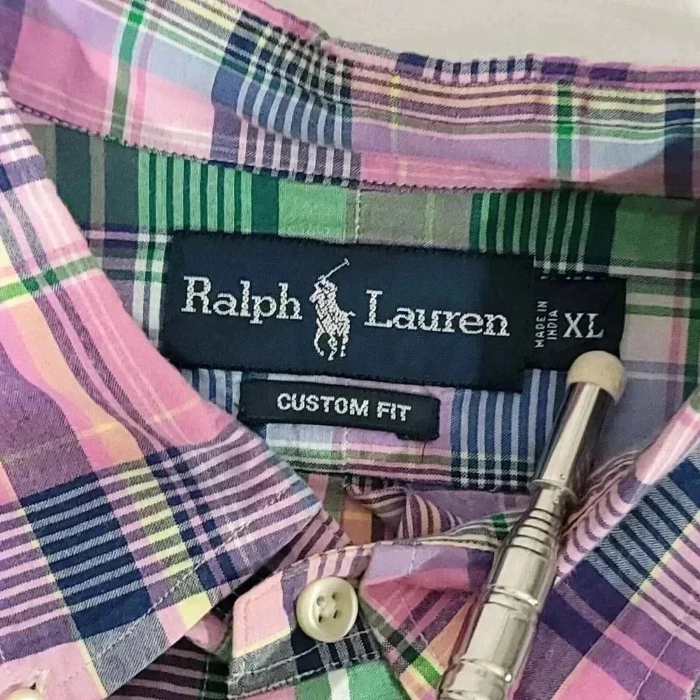 Ralph Lauren Polo Shirt Pink Multi-Color 100% Cotton Shirt Casual Size XL Custom